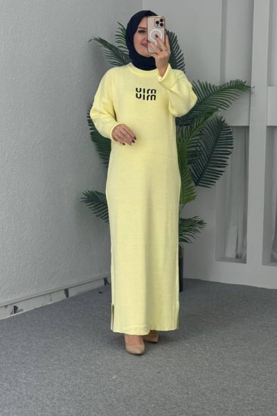 Ahu Triko Elbise  Sarı