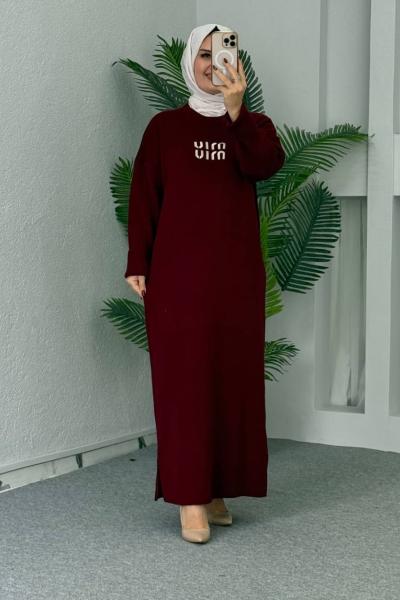 Ahu Triko Elbise  Bordo