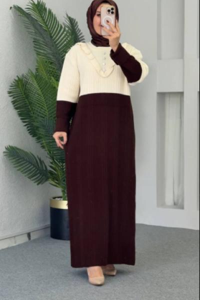 Alanur Triko Elbise Kahverengi