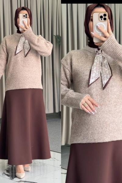 Almira Kazaklı Etekli Takım Sütlü Kahve