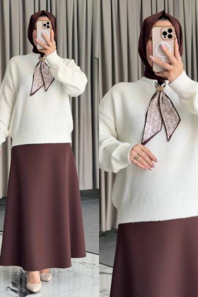 Almira Kazaklı Etekli Takım Krem