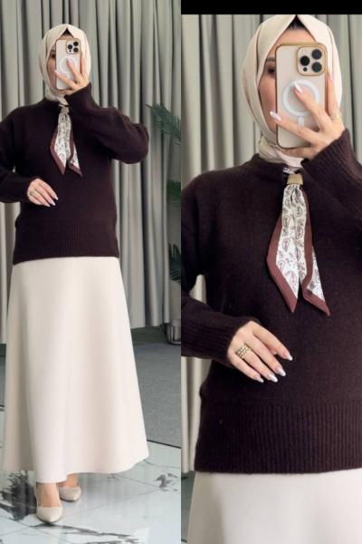 Almira Kazaklı Etekli Takım Koyu Kahverengi