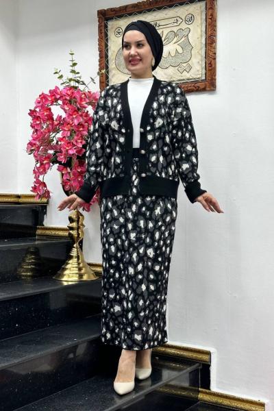 alvin leopar DESENLİ ETEKLİ TRİKO TAKIM Siyah