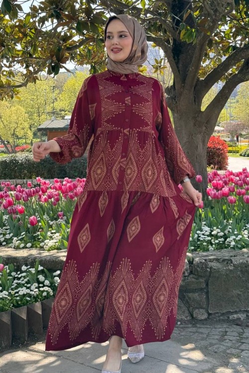 anka viskon elbise Kırmızı