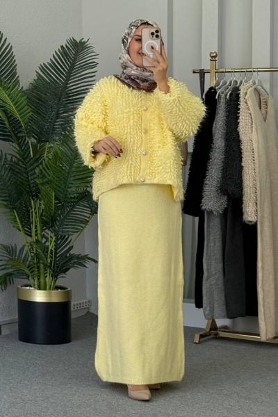 Arsu  Ceketli Triko Elbise Sarı