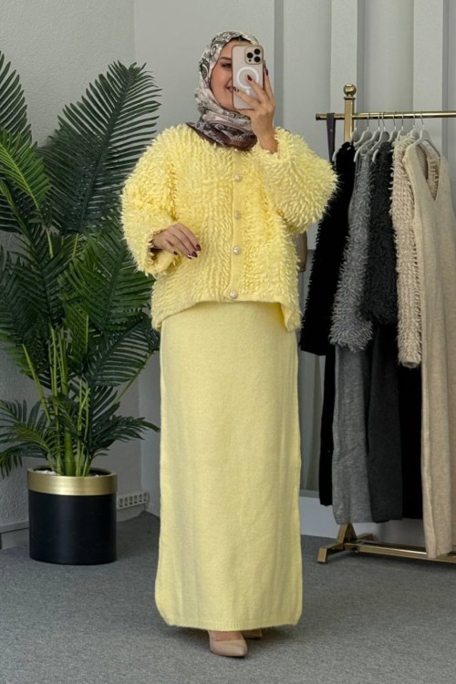 Arsu  Ceketli Triko Elbise Sarı