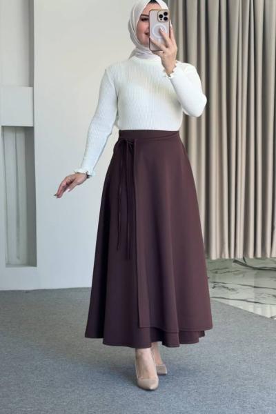 Asel triko Kazaklı Etekli Takım Kahverengi