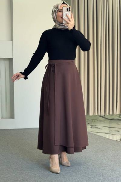 Asel triko Kazaklı Etekli Takım Siyah Kahverengi