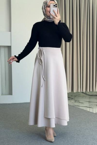 Asel triko Kazaklı Etekli Takım Ekru