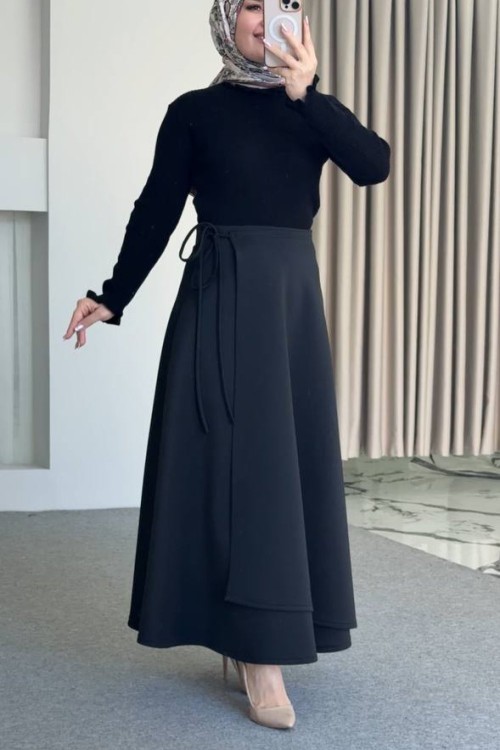 Asel triko Kazaklı Etekli Takım Siyah