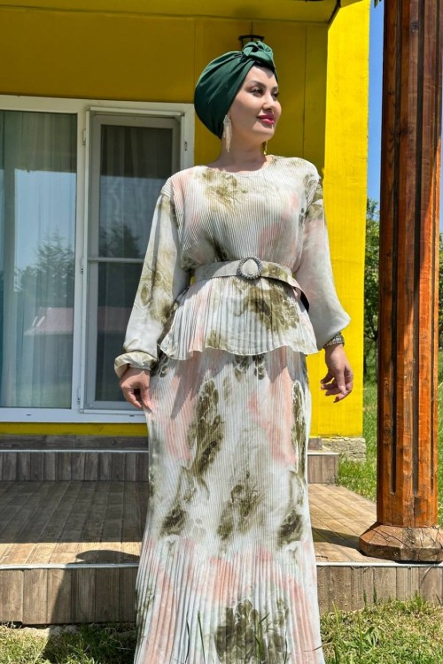 Aura elbise Yağ Yeşili