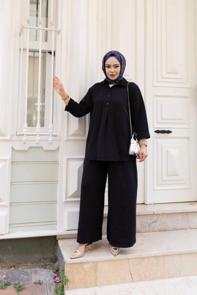AZİZE Salaş Tunik Pantolon Takım Siyah