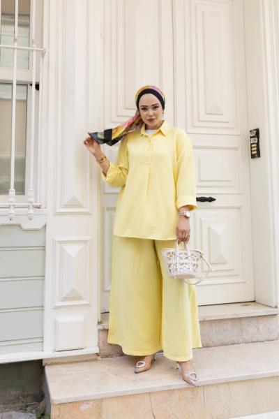 AZİZE Salaş Tunik Pantolon Takım Sarı