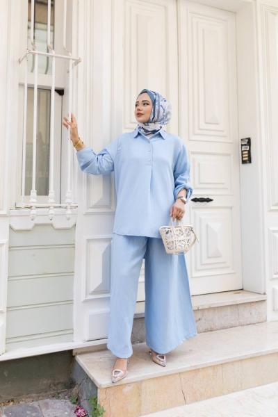 AZİZE Salaş Tunik Pantolon Takım Mavi
