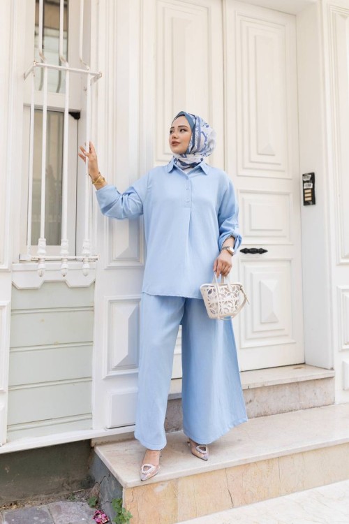 AZİZE Salaş Tunik Pantolon Takım Mavi