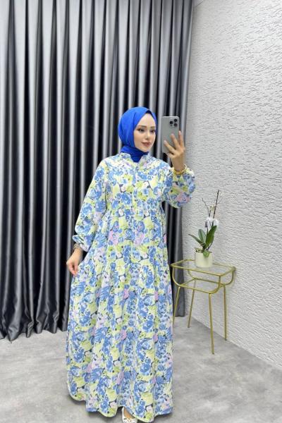 Azra Mango Elbise Mavi