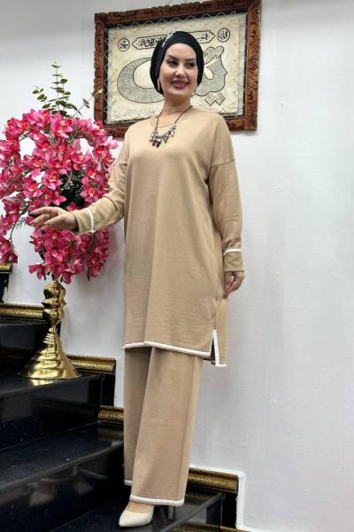 BALCA  pantolonlu 2 li triko takım Bej