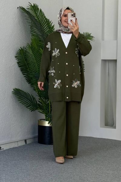 BALIM Çiçekli Hırkalı Takım Haki
