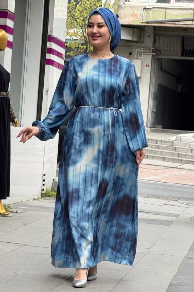 BELKIS krep elbise Mavi