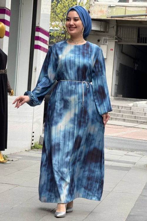 BELKIS krep elbise Mavi