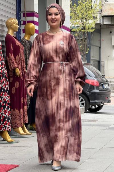 BELKIS krep elbise Kahverengi