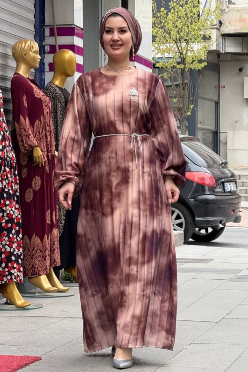 BELKIS krep elbise Kahverengi