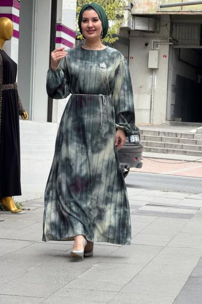 BELKIS krep elbise Yeşil