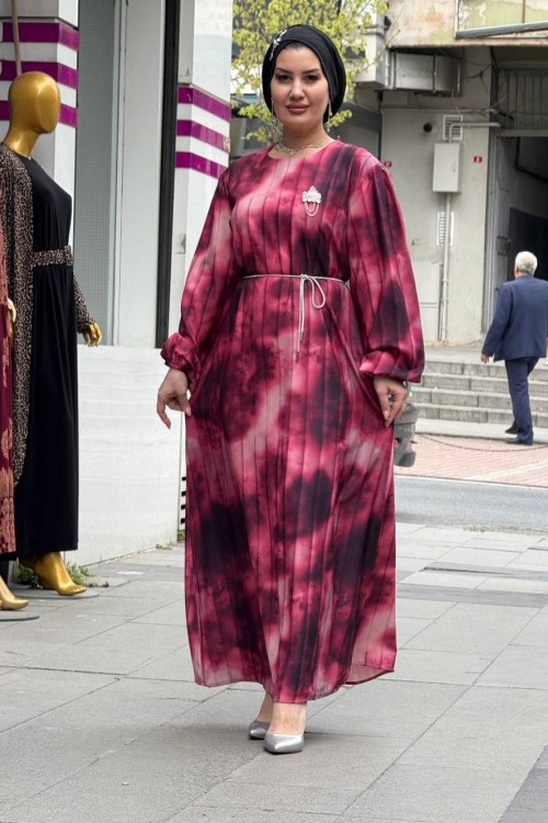 BELKIS krep elbise Bordo