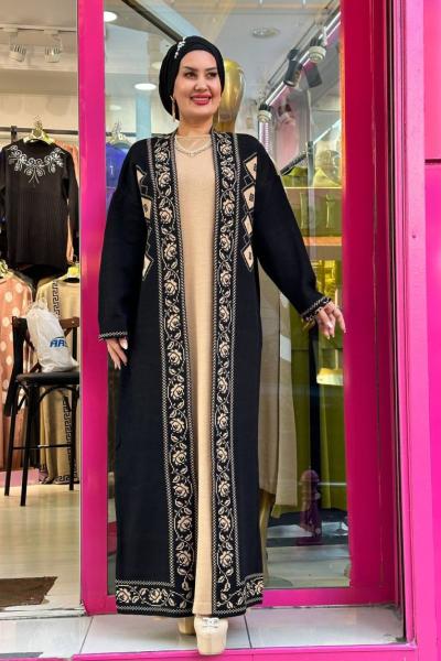 BİRİCİK Desenli Hırkalı Elbise takım Siyah