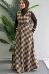 Büyük Ekose İkili Elbiseli Takım Ekose Kahve