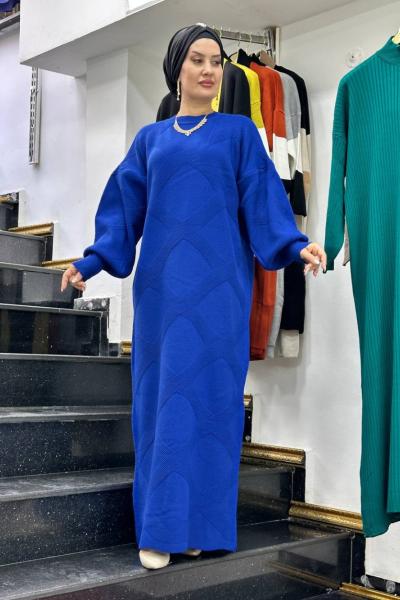 Cam Güzeli Triko Elbise Saks Mavisi