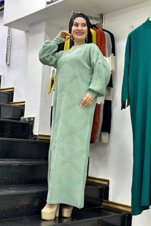 Cam Güzeli Triko Elbise Mint Yeşili