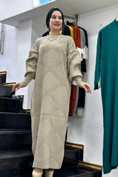 Cam Güzeli Triko Elbise Vizon