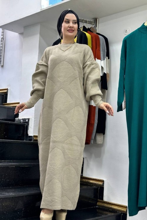 Cam Güzeli Triko Elbise Vizon