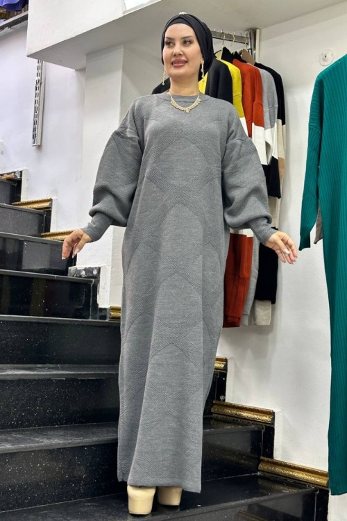 Cam Güzeli Triko Elbise Füme