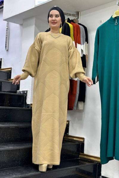 Cam Güzeli Triko Elbise Bej