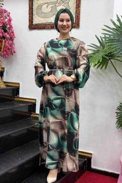 CANSEL krep elbise Zümrüt