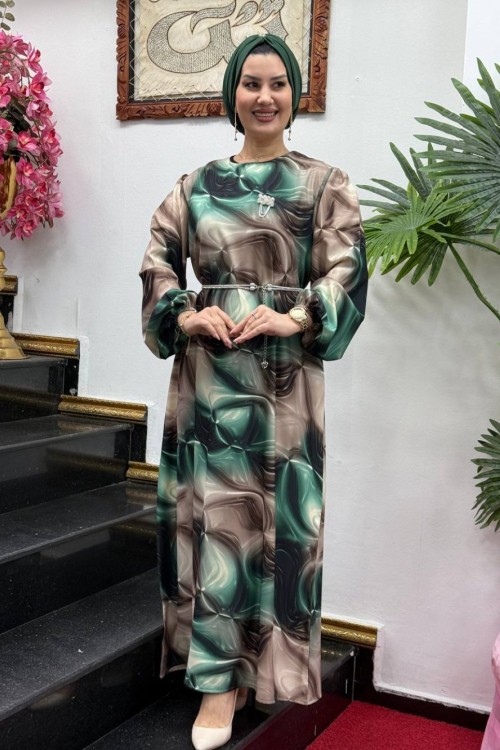 CANSEL krep elbise Zümrüt