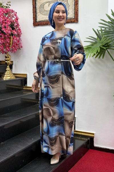 CANSEL krep elbise Mavi