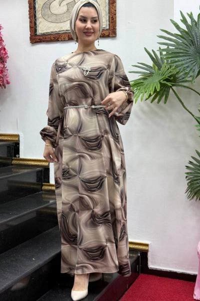 CANSEL krep elbise Krem