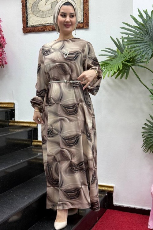 CANSEL krep elbise Krem