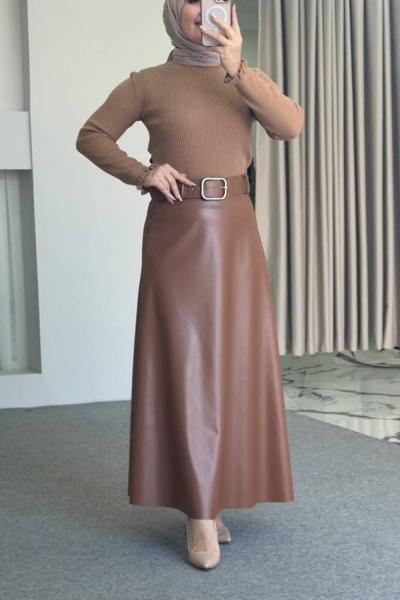 Cemre Triko Kazaklı Etekli Takım Sütlü Kahve