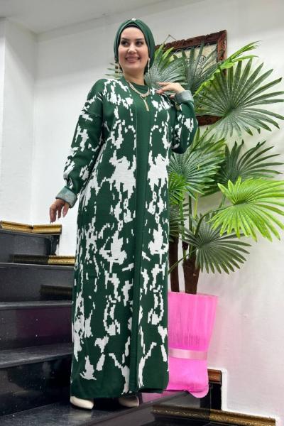 Ceylan Desenli Hırkalı Elbise takım Zümrüt