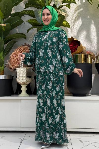 Çıtır plise elbise elbise Zümrüt