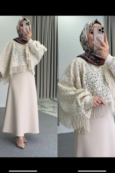 Delal Püskül Kazaklı Etekli Takım Ekru