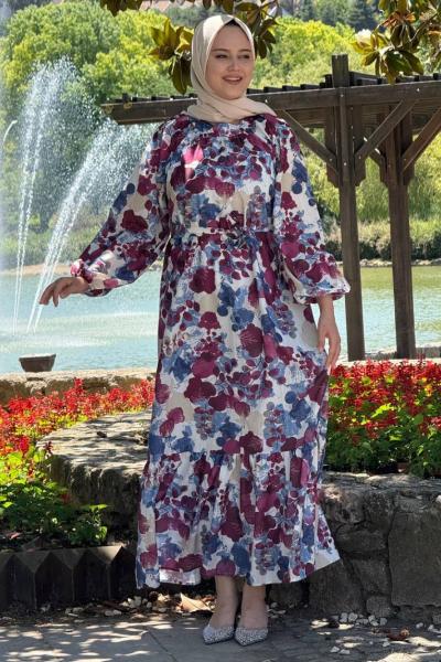 Demet Kemerli Elbise Bordo