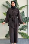 Didem Pantolonlu İkili Takım Koyu Kahverengi