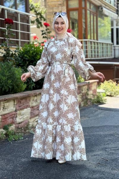 Dora Kemerli Elbise Sütlü Kahve