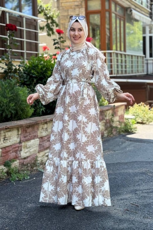 Dora Kemerli Elbise Sütlü Kahve