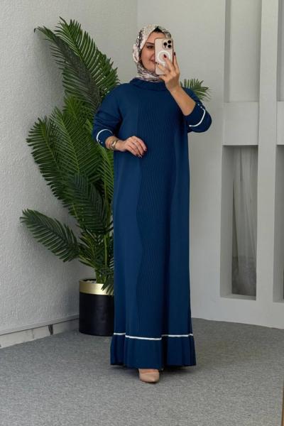 Duru Merserize Elbise Saks Mavisi